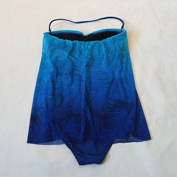 Ralph Lauren one-piece blue swimsuit with sheer drape Size 6 - Picture 3 of 4